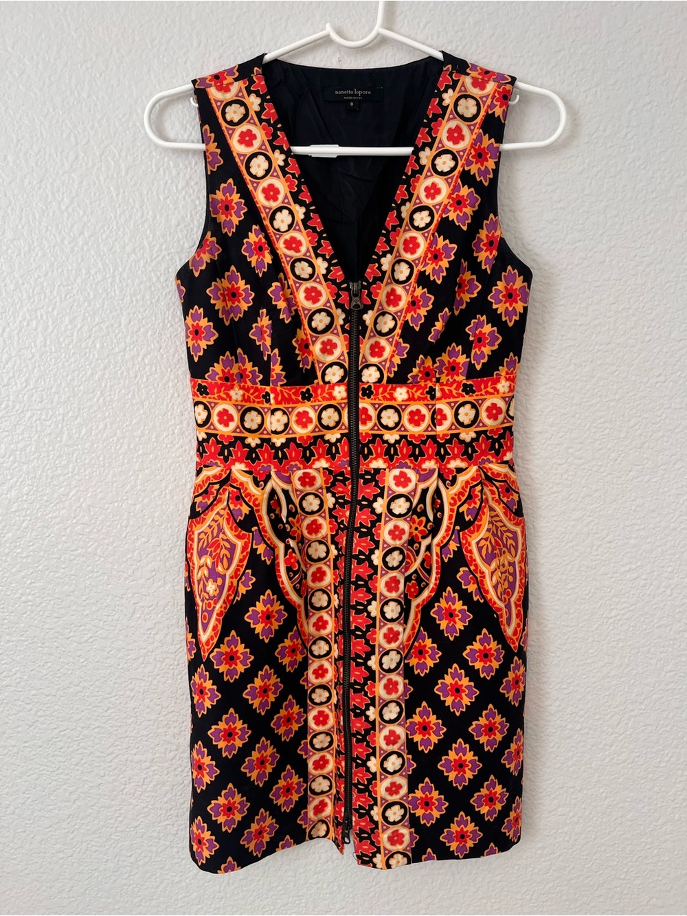 Nanette Lepore Sleeveless Cotton Mini Dress Black Medallion Print Size 0